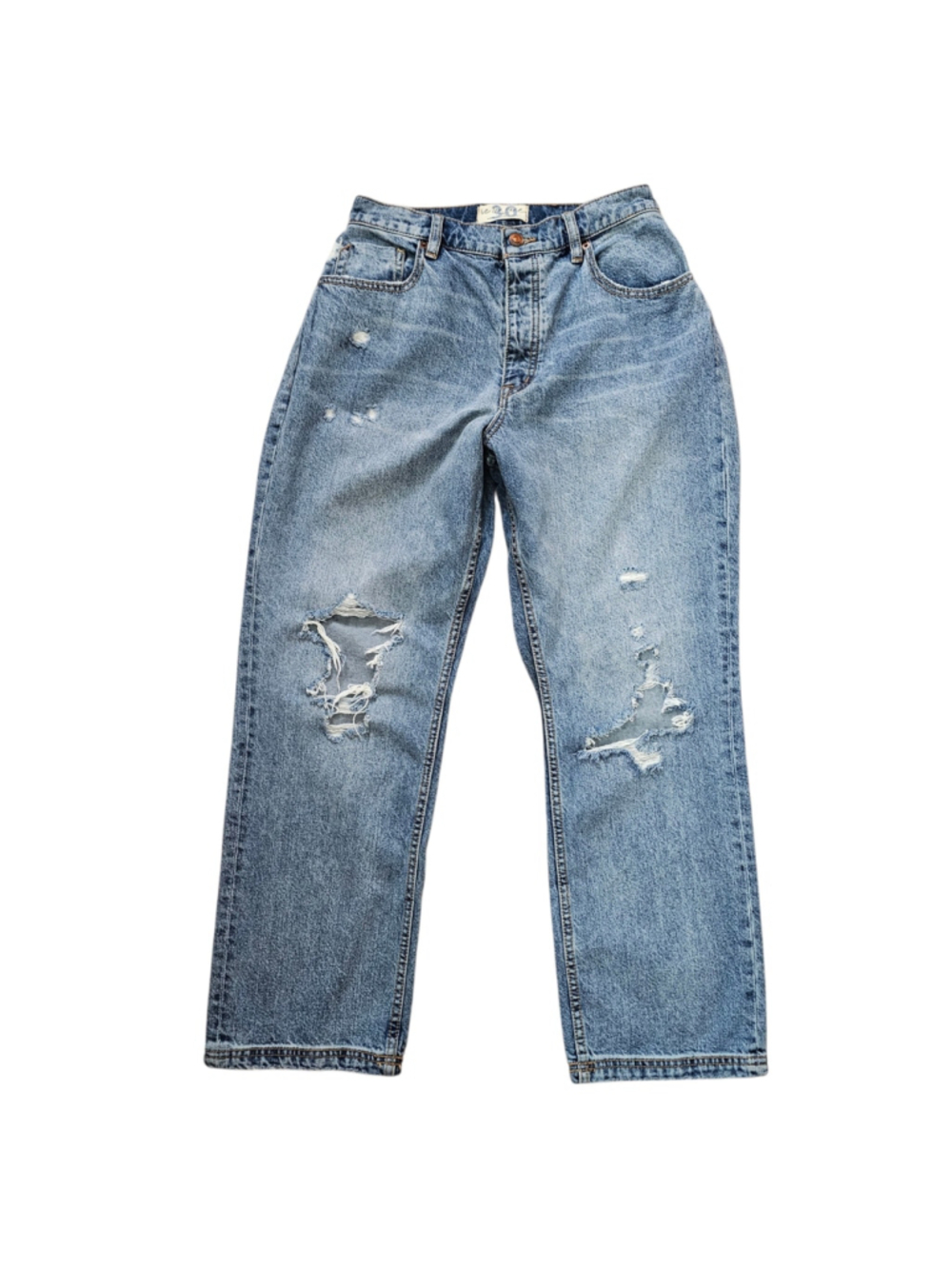 Free People We The Free Jeans 30 Curvy High Rise Distressed Straight Leg Denim